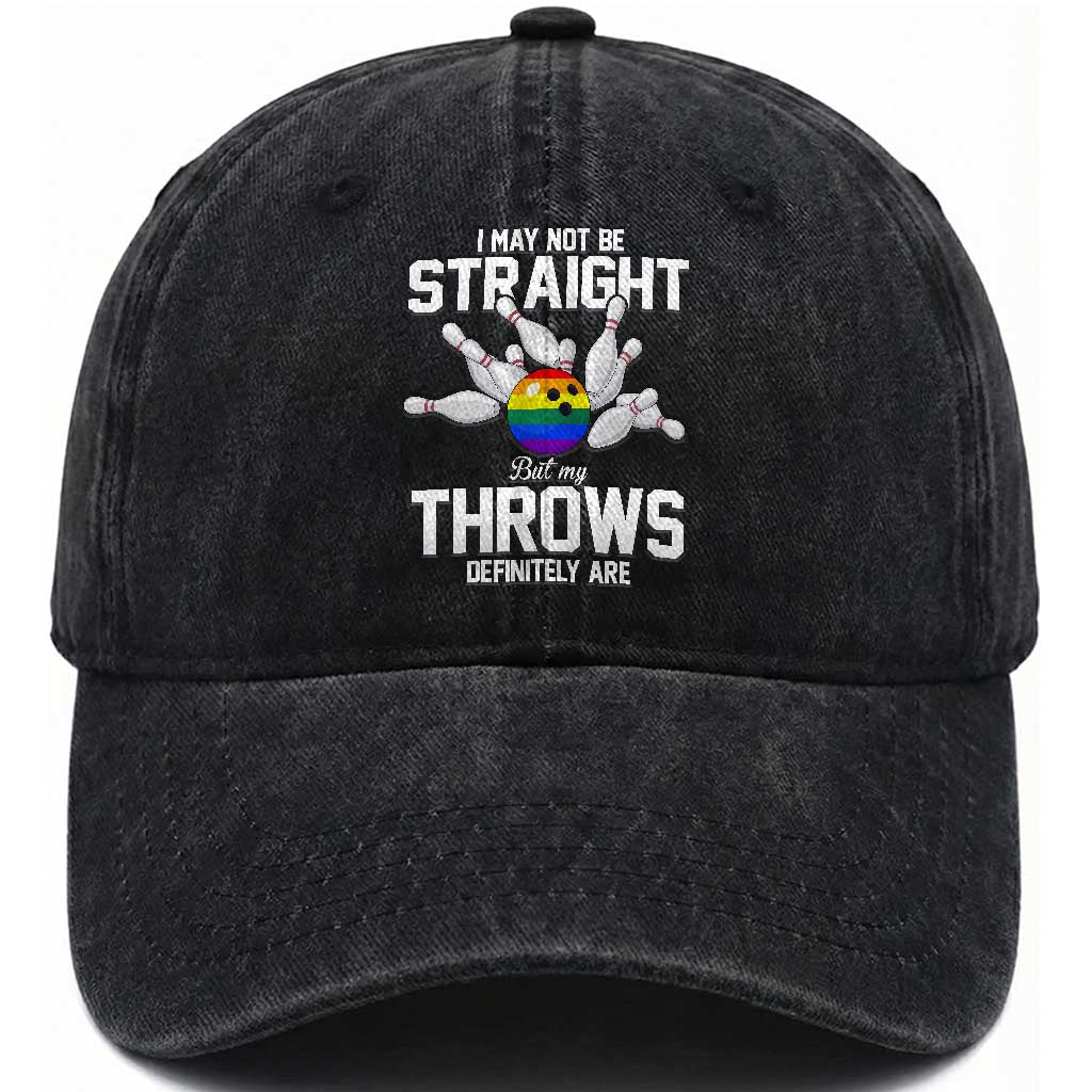 Funny LGBTQ Bowling Washed Cotton Baseball Cap I May Not Be Straight But My Throws Are TS12 Print Your Wear