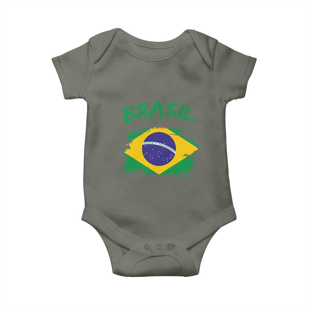 Vintage Brasil Flag Baby Onesie Brazilian Heritage Pride