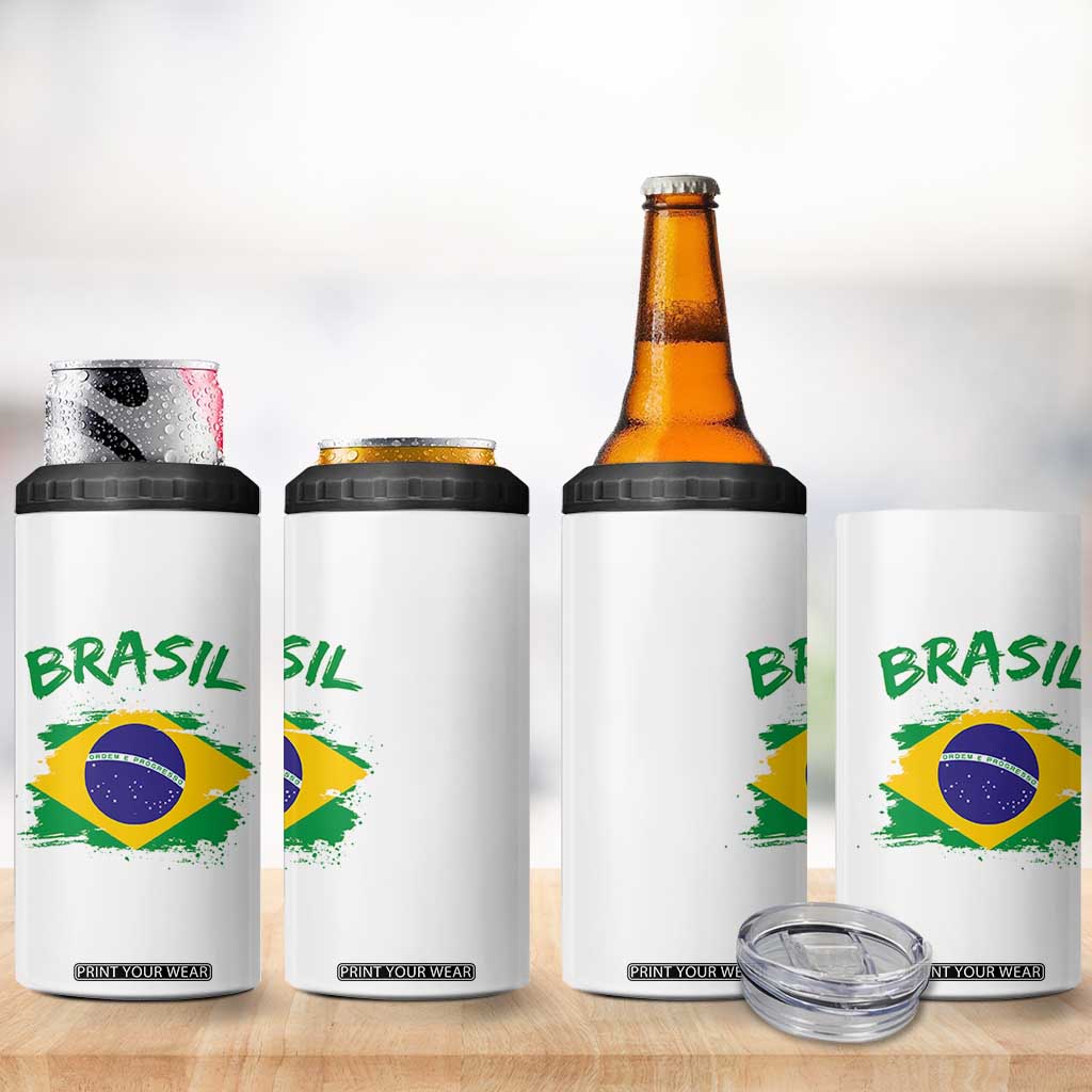 Vintage Brasil Flag 4 in 1 Can Cooler Tumbler Brazilian Heritage Pride