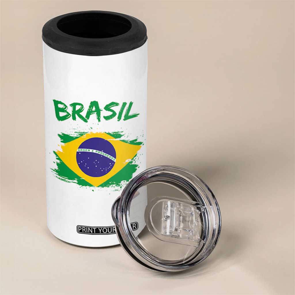 Vintage Brasil Flag 4 in 1 Can Cooler Tumbler Brazilian Heritage Pride