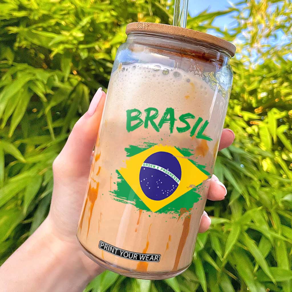 Vintage Brasil Flag Glass Can Brazilian Heritage Pride