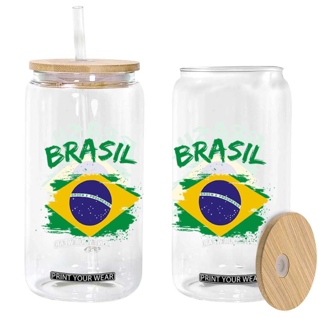 Vintage Brasil Flag Glass Can Brazilian Heritage Pride