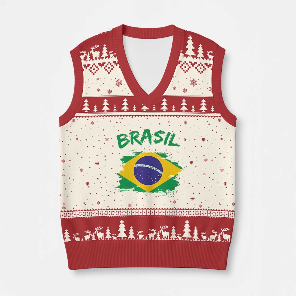 Vintage Brasil Flag V-Neck Knit Sweater Vest Brazilian Heritage Pride