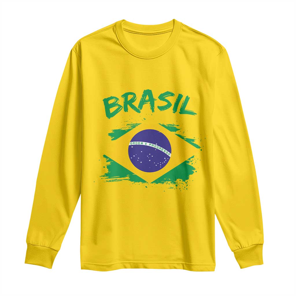Vintage Brasil Flag Long Sleeve Shirt Brazilian Heritage Pride