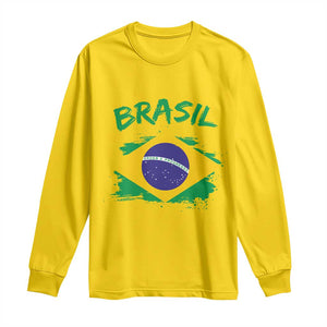 Vintage Brasil Flag Long Sleeve Shirt Brazilian Heritage Pride