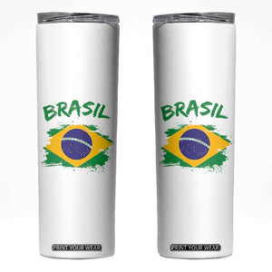 Vintage Brasil Flag Skinny Tumbler Brazilian Heritage Pride
