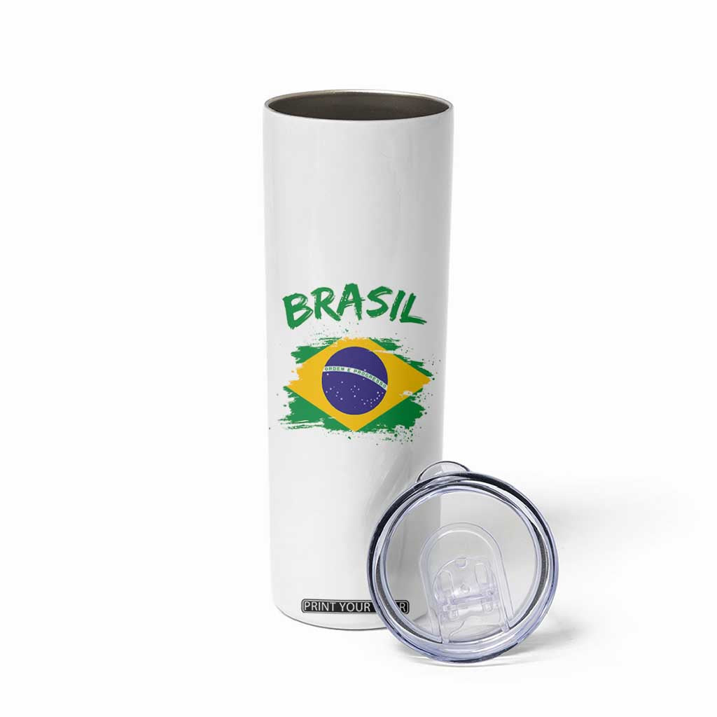 Vintage Brasil Flag Skinny Tumbler Brazilian Heritage Pride