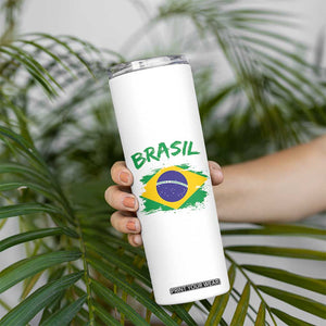 Vintage Brasil Flag Skinny Tumbler Brazilian Heritage Pride