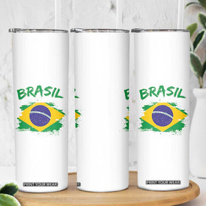 Vintage Brasil Flag Skinny Tumbler Brazilian Heritage Pride