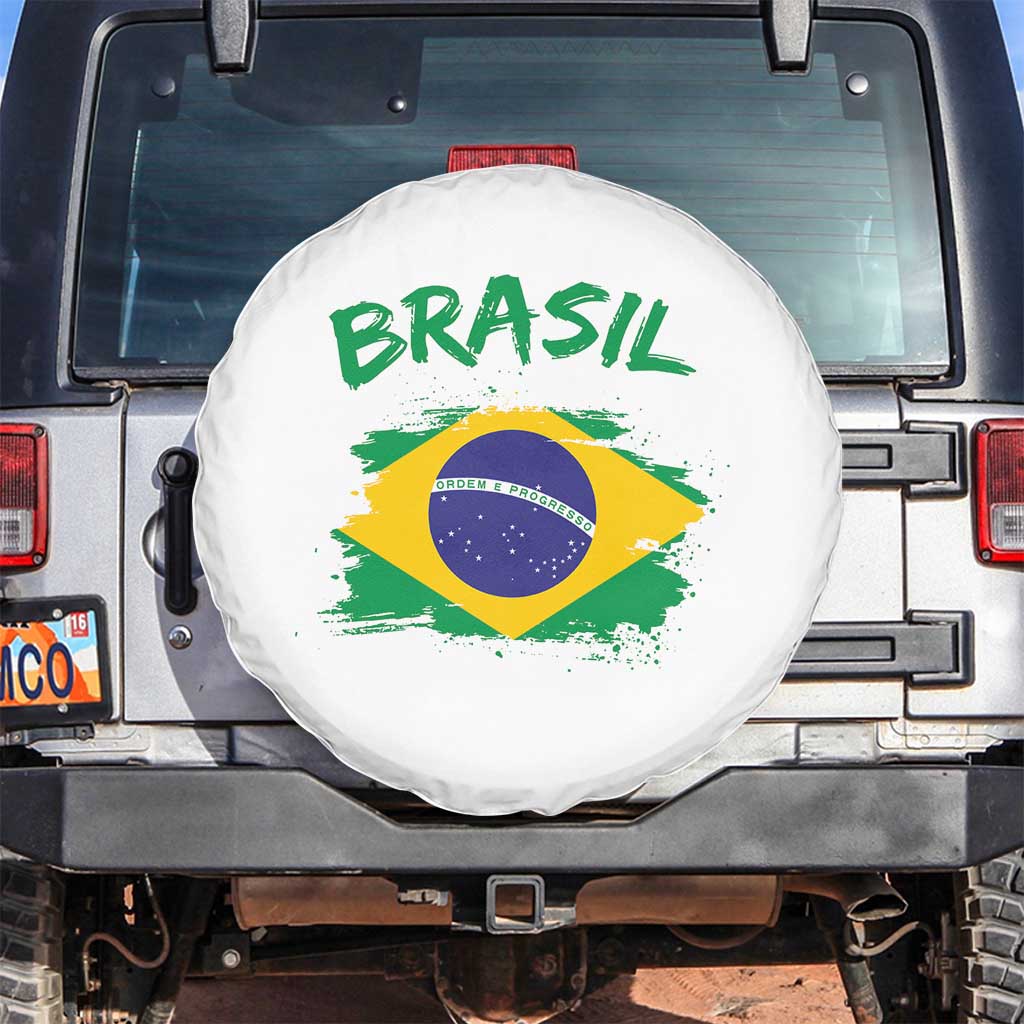 Vintage Brasil Flag Spare Tire Cover Brazilian Heritage Pride TS12 No hole White Print Your Wear