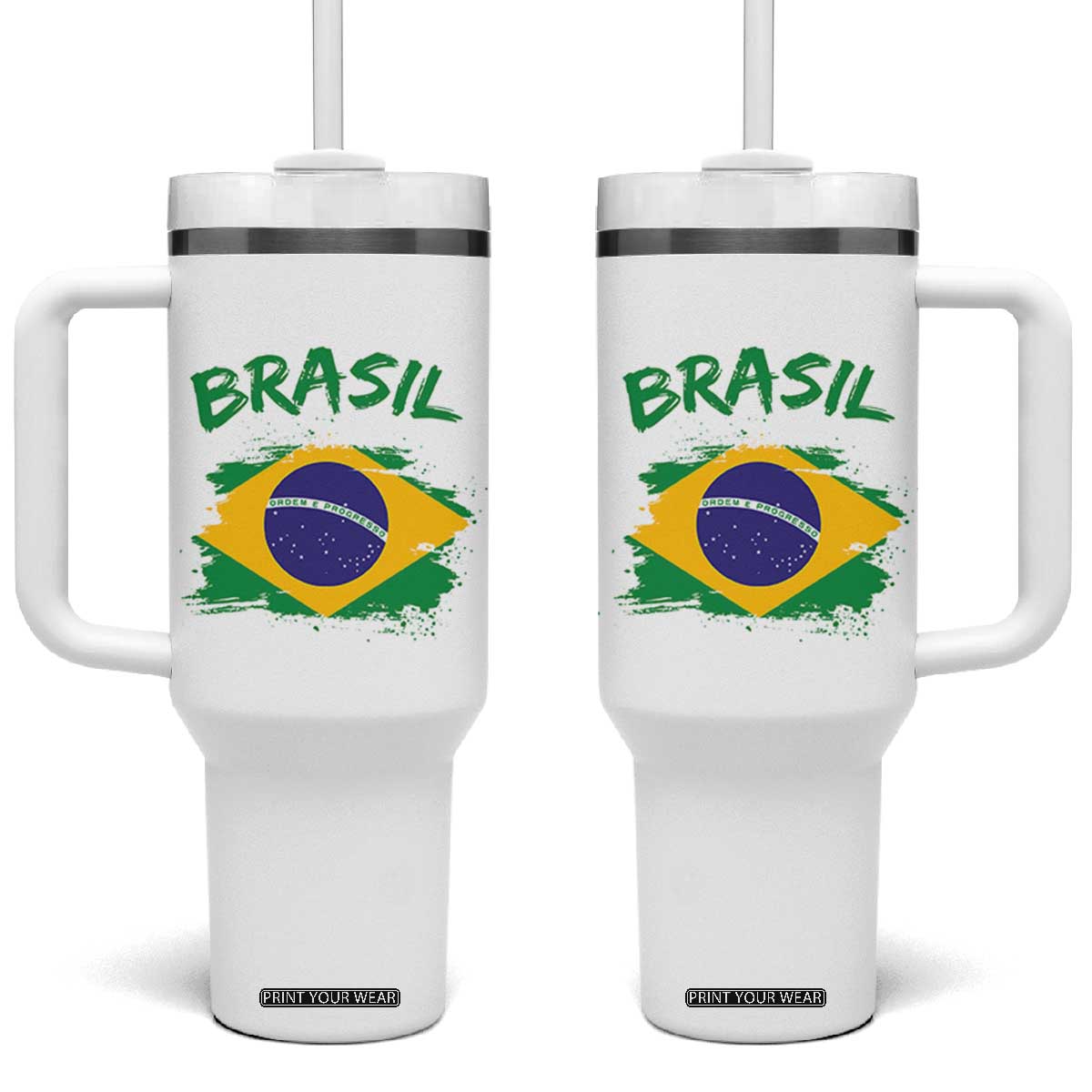 Vintage Brasil Flag Tumbler With Handle Brazilian Heritage Pride