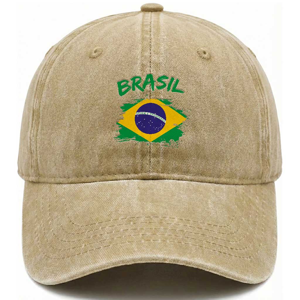 Vintage Brasil Flag Washed Cotton Baseball Cap Brazilian Heritage Pride