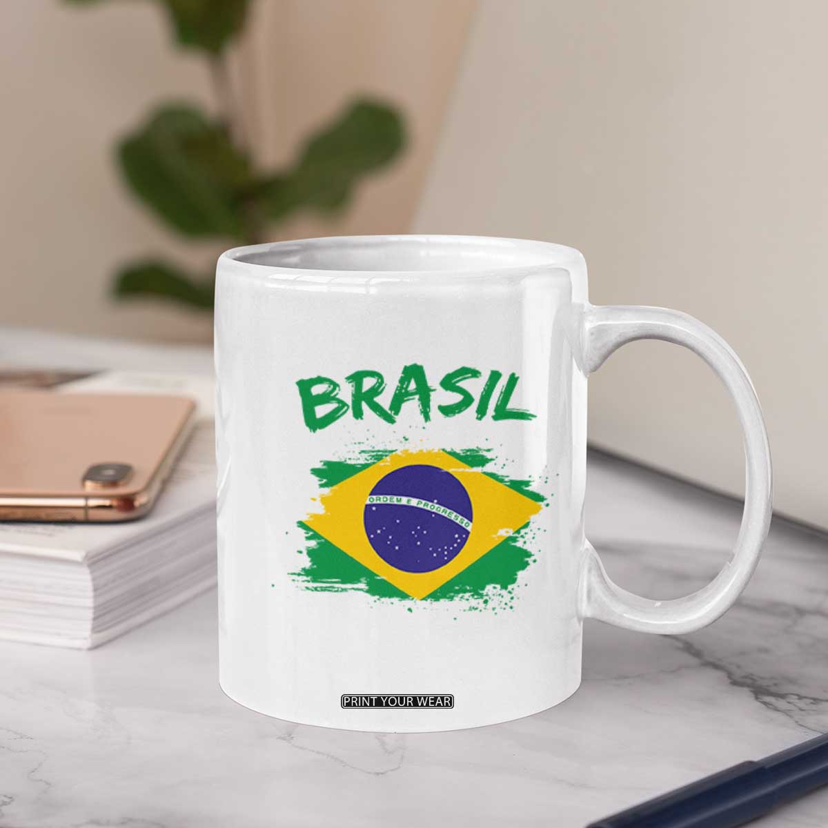 Vintage Brasil Flag Coffee Mug Brazilian Heritage Pride