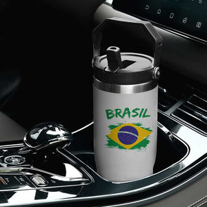 Vintage Brasil Flag Flip Straw Tumbler Brazilian Heritage Pride