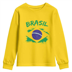 Vintage Brasil Flag Youth Sweatshirt Brazilian Heritage Pride