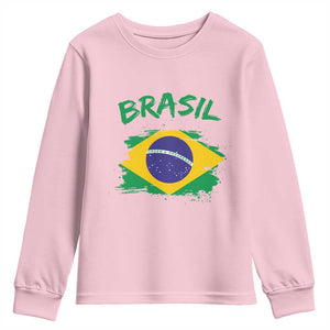Vintage Brasil Flag Youth Sweatshirt Brazilian Heritage Pride