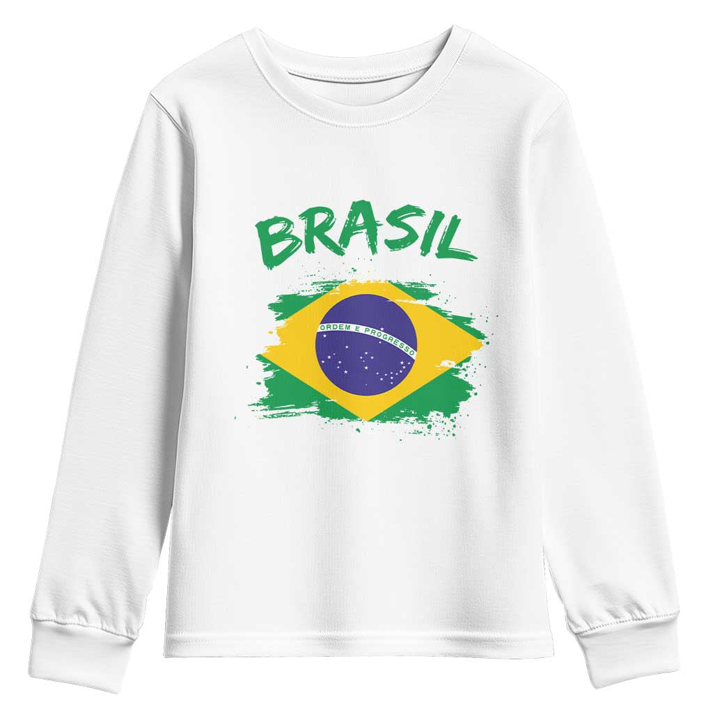 Vintage Brasil Flag Youth Sweatshirt Brazilian Heritage Pride TS12 White Print Your Wear