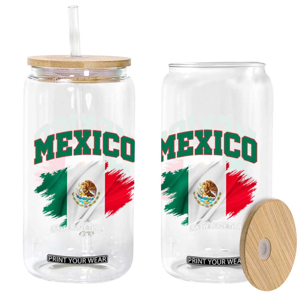 Retro Vintage Mexico Flag Glass Can Mexican Pride Gift