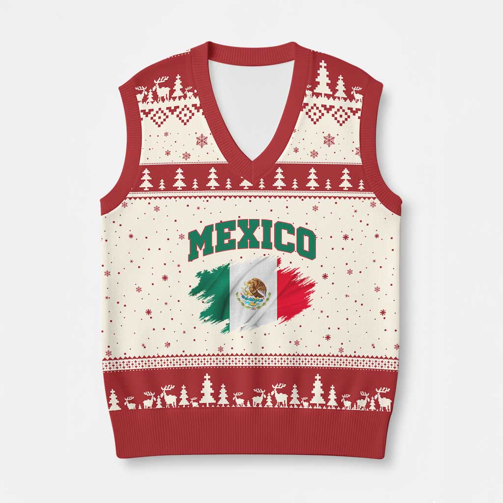 Retro Vintage Mexico Flag V-Neck Knit Sweater Vest Mexican Pride Gift TS12 Beige Red Print Your Wear