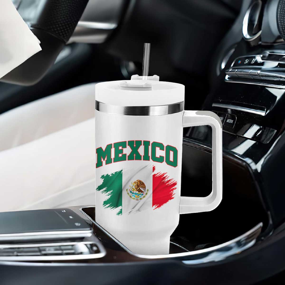Retro Vintage Mexico Flag Tumbler With Handle Mexican Pride Gift