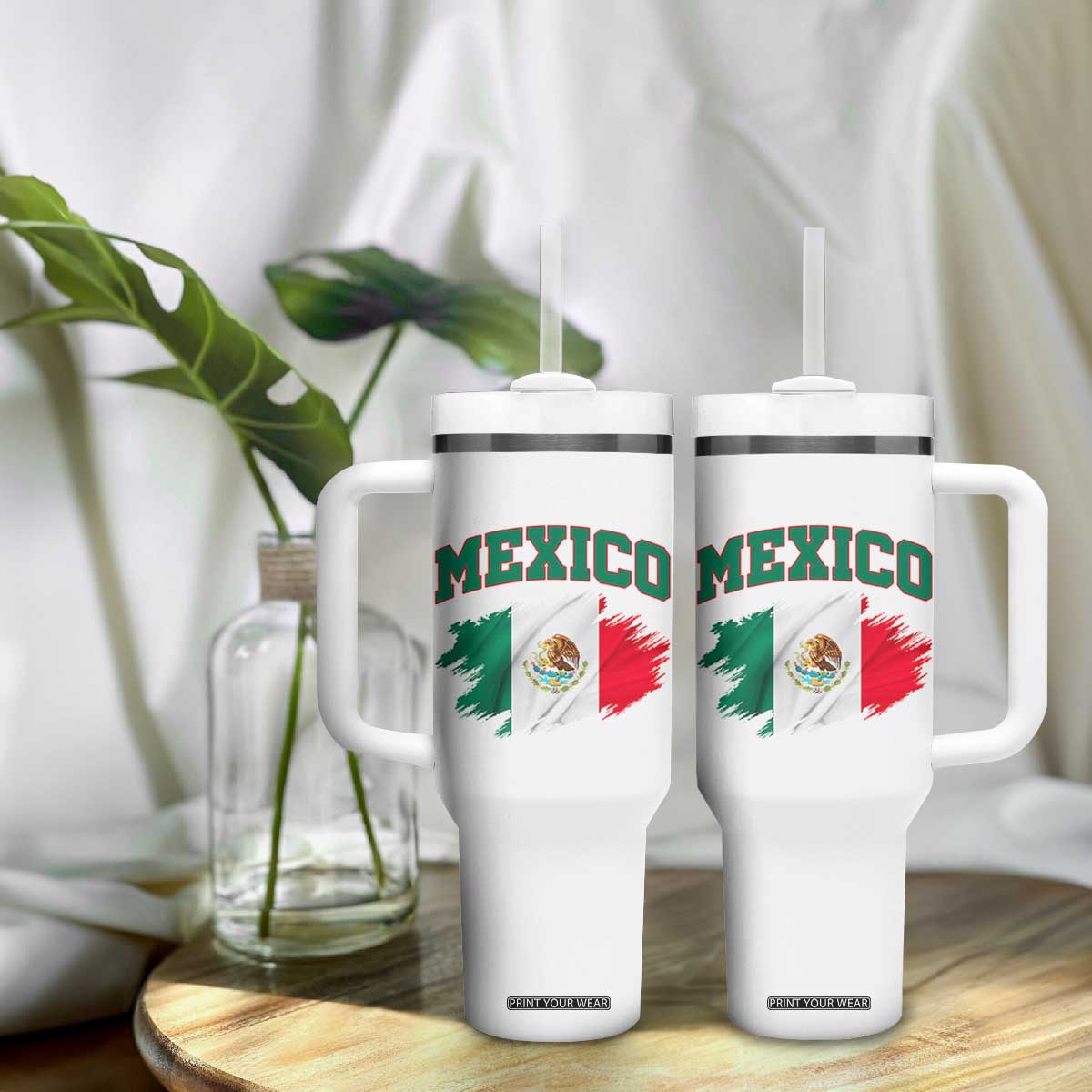 Retro Vintage Mexico Flag Tumbler With Handle Mexican Pride Gift