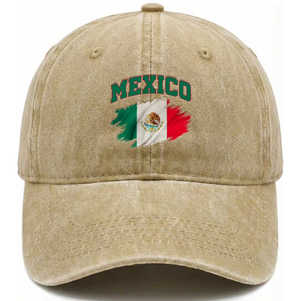 Retro Vintage Mexico Flag Washed Cotton Baseball Cap Mexican Pride Gift