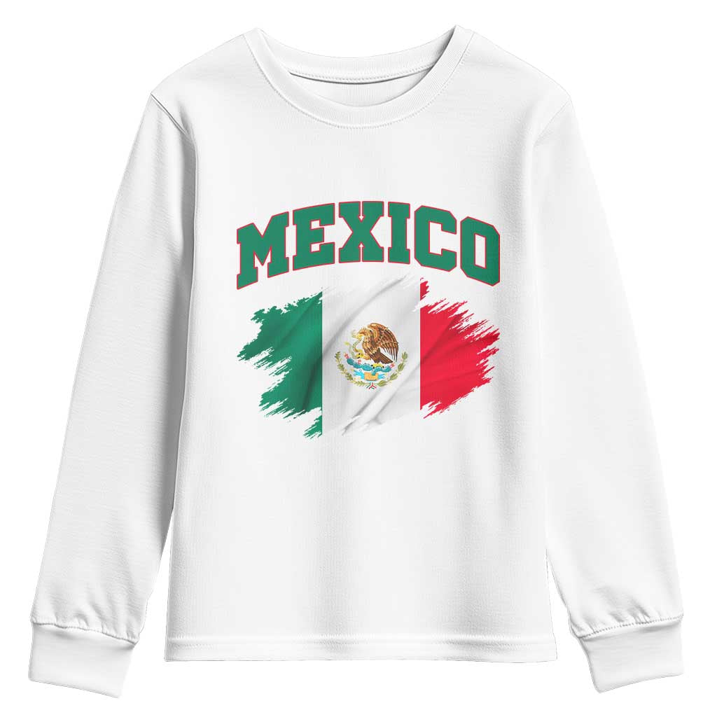Retro Vintage Mexico Flag Youth Sweatshirt Mexican Pride Gift TS12 White Print Your Wear