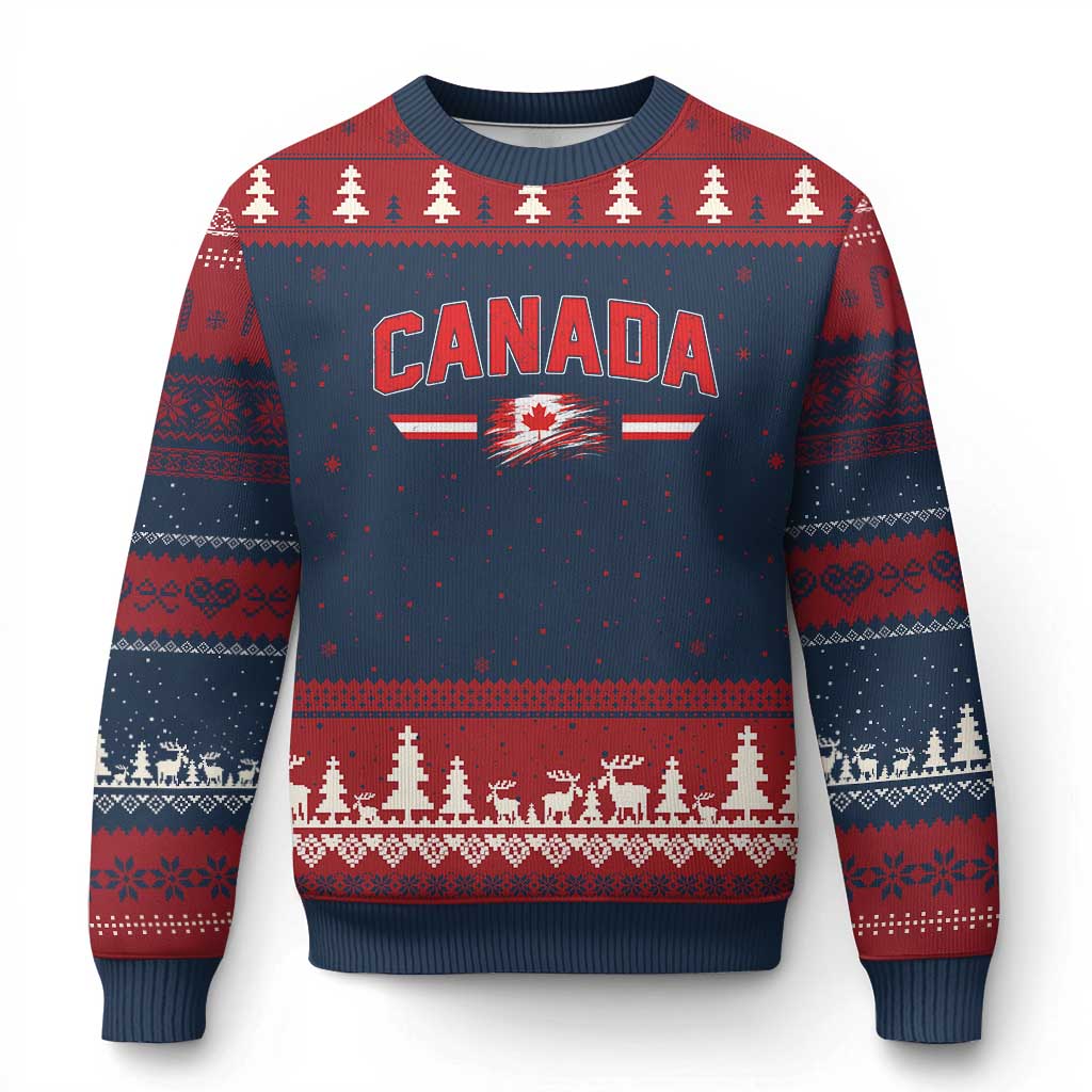 Vintage Canada Flag Ugly Christmas Sweater Maple Leaf Heritage Gift TS12 Navy Red Print Your Wear