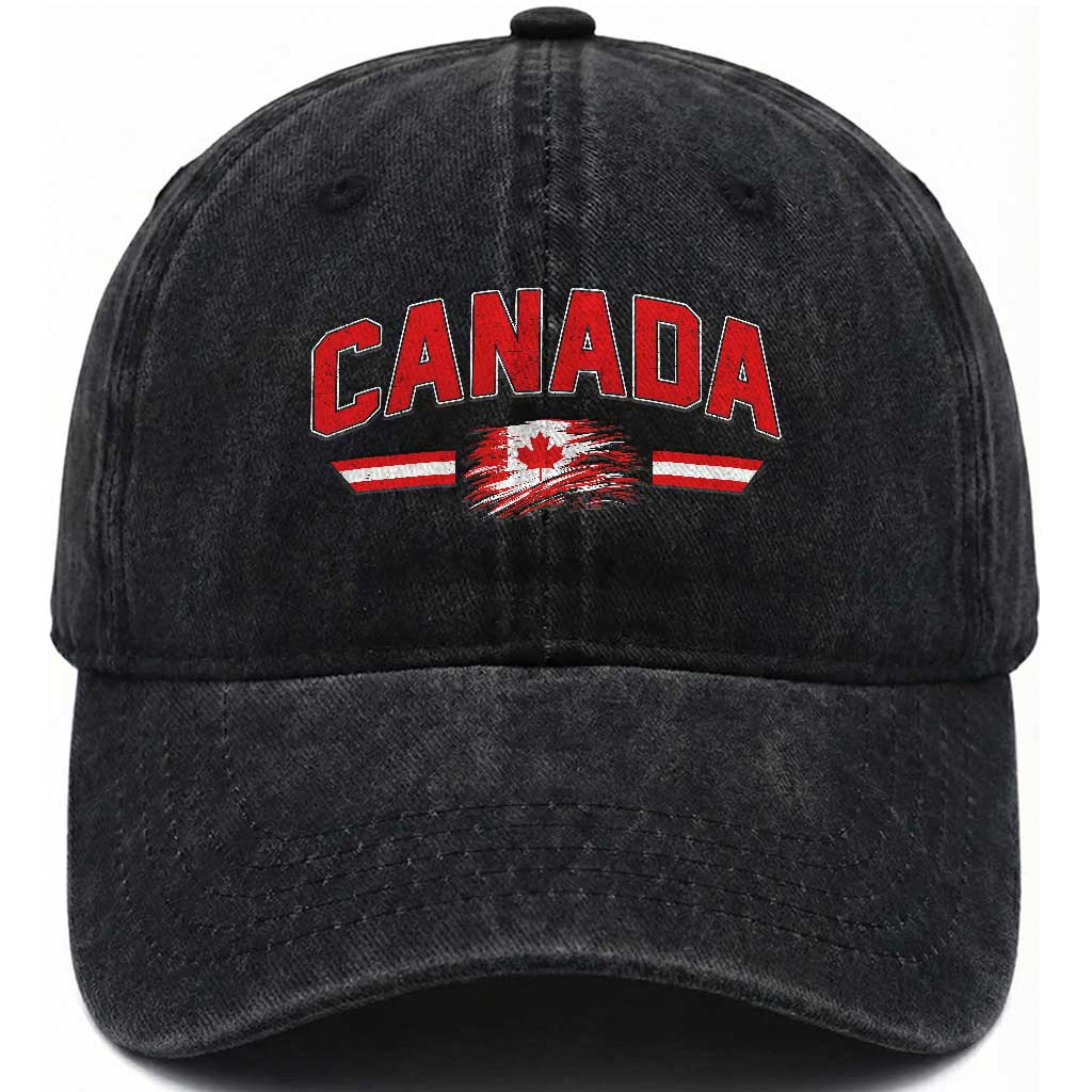 Vintage Canada Flag Washed Cotton Baseball Cap Maple Leaf Heritage Gift TS12 Print Your Wear