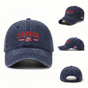 Vintage Canada Flag Washed Cotton Baseball Cap Maple Leaf Heritage Gift