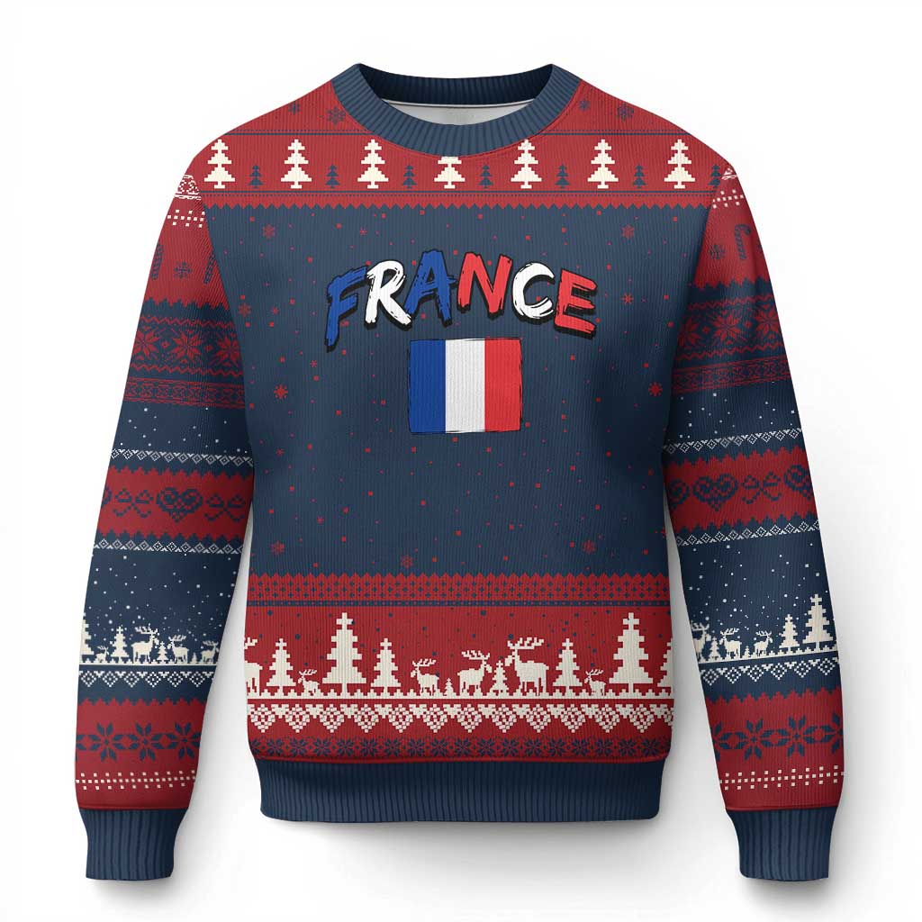 Vintage France Flag French Heritage Graphic Ugly Christmas Sweater