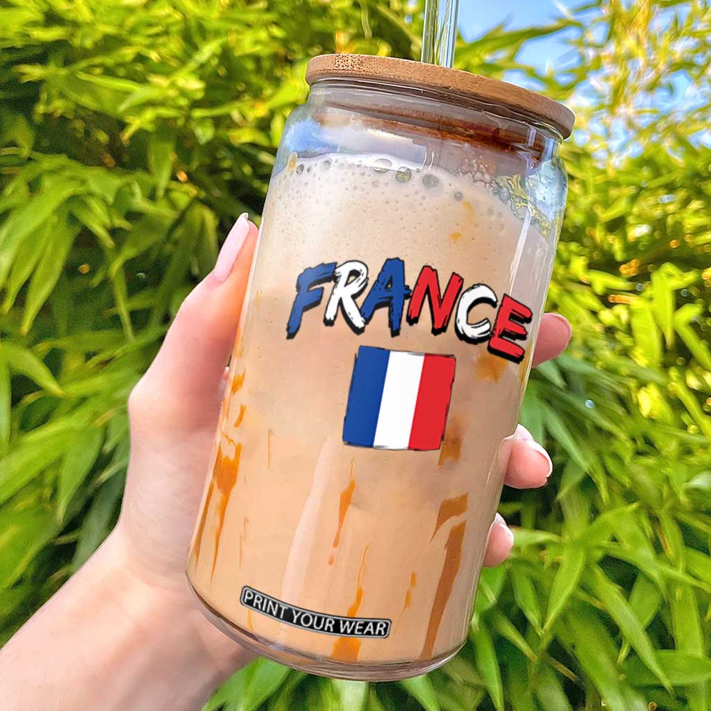 Vintage France Flag French Heritage Graphic Glass Can