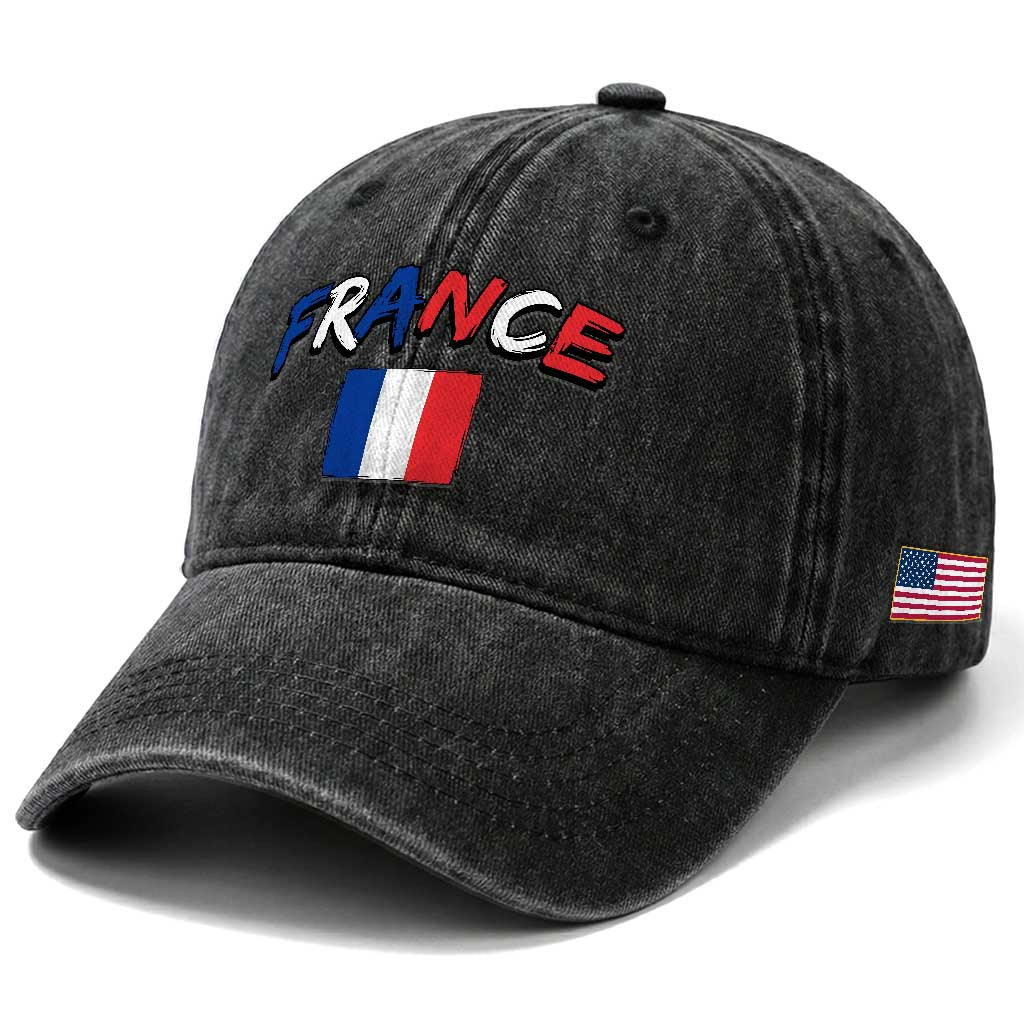 Vintage France Flag French Heritage Graphic Washed Cotton Baseball Cap