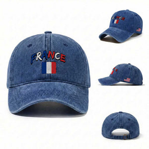Vintage France Flag French Heritage Graphic Washed Cotton Baseball Cap