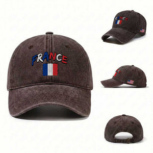 Vintage France Flag French Heritage Graphic Washed Cotton Baseball Cap