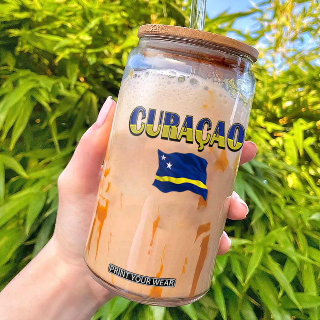 Vintage Curacao Flag Glass Can Dutch Caribbean Heritage Gift