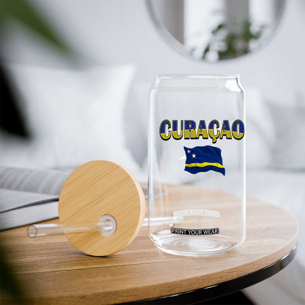 Vintage Curacao Flag Glass Can Dutch Caribbean Heritage Gift