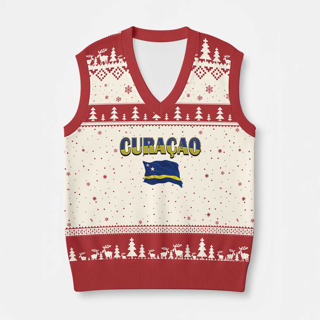 Vintage Curacao Flag V-Neck Knit Sweater Vest Dutch Caribbean Heritage Gift