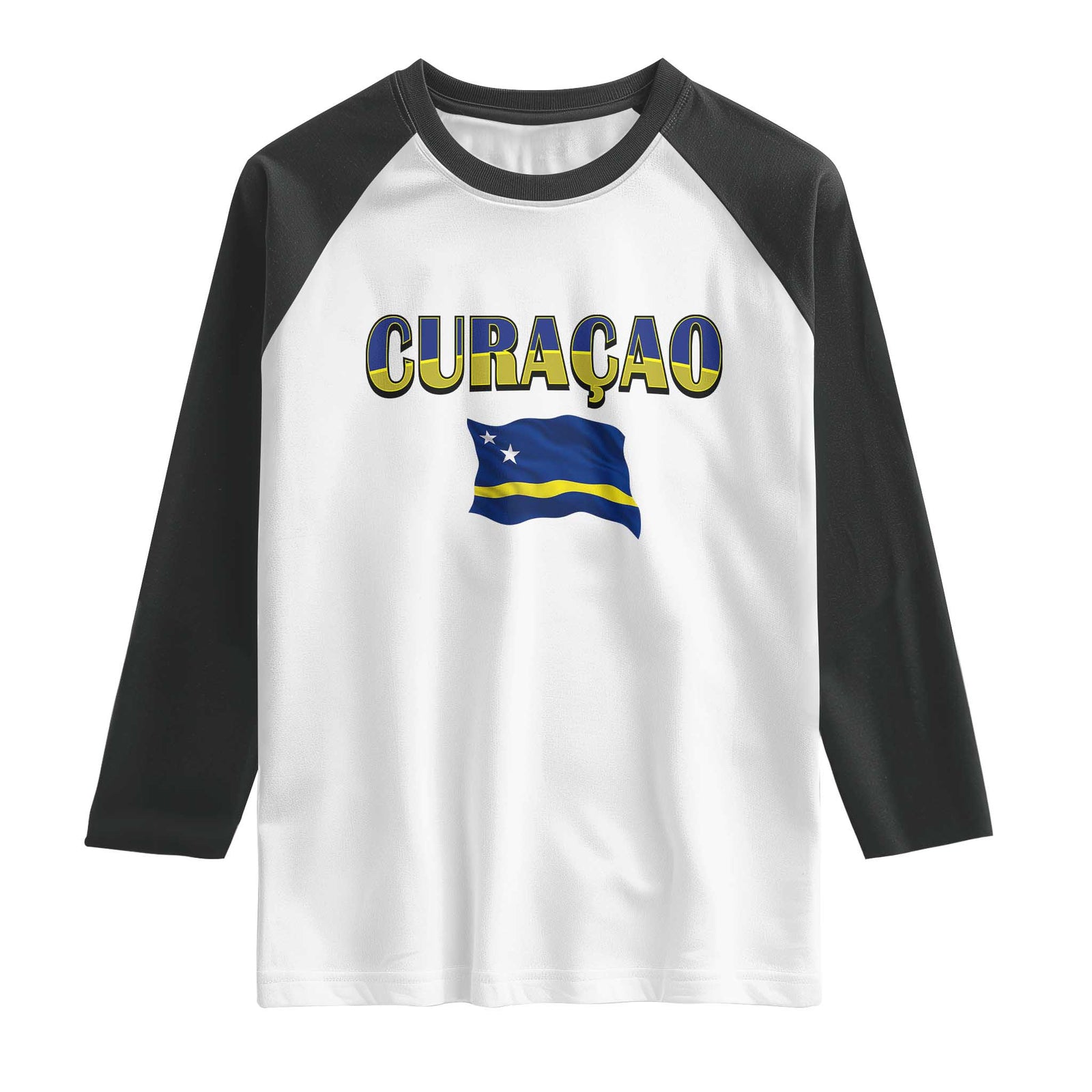 Vintage Curacao Flag Raglan Shirt Dutch Caribbean Heritage Gift TS12 White Black Print Your Wear