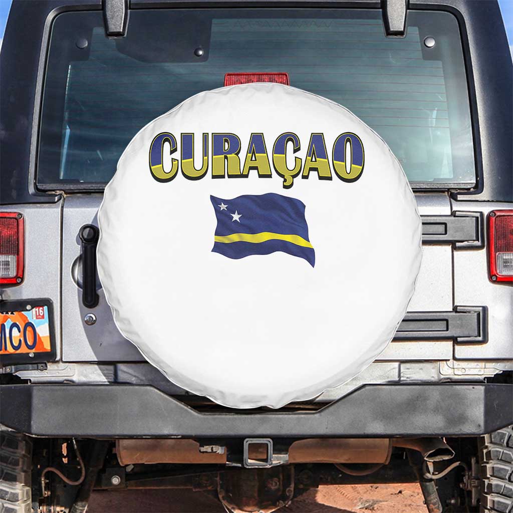 Vintage Curacao Flag Spare Tire Cover Dutch Caribbean Heritage Gift TS12 No hole White Print Your Wear
