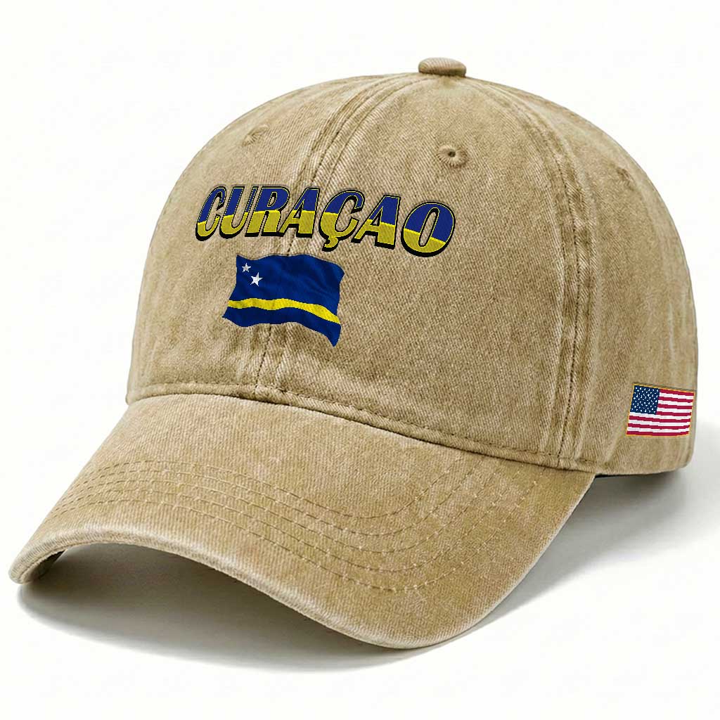 Vintage Curacao Flag Washed Cotton Baseball Cap Dutch Caribbean Heritage Gift