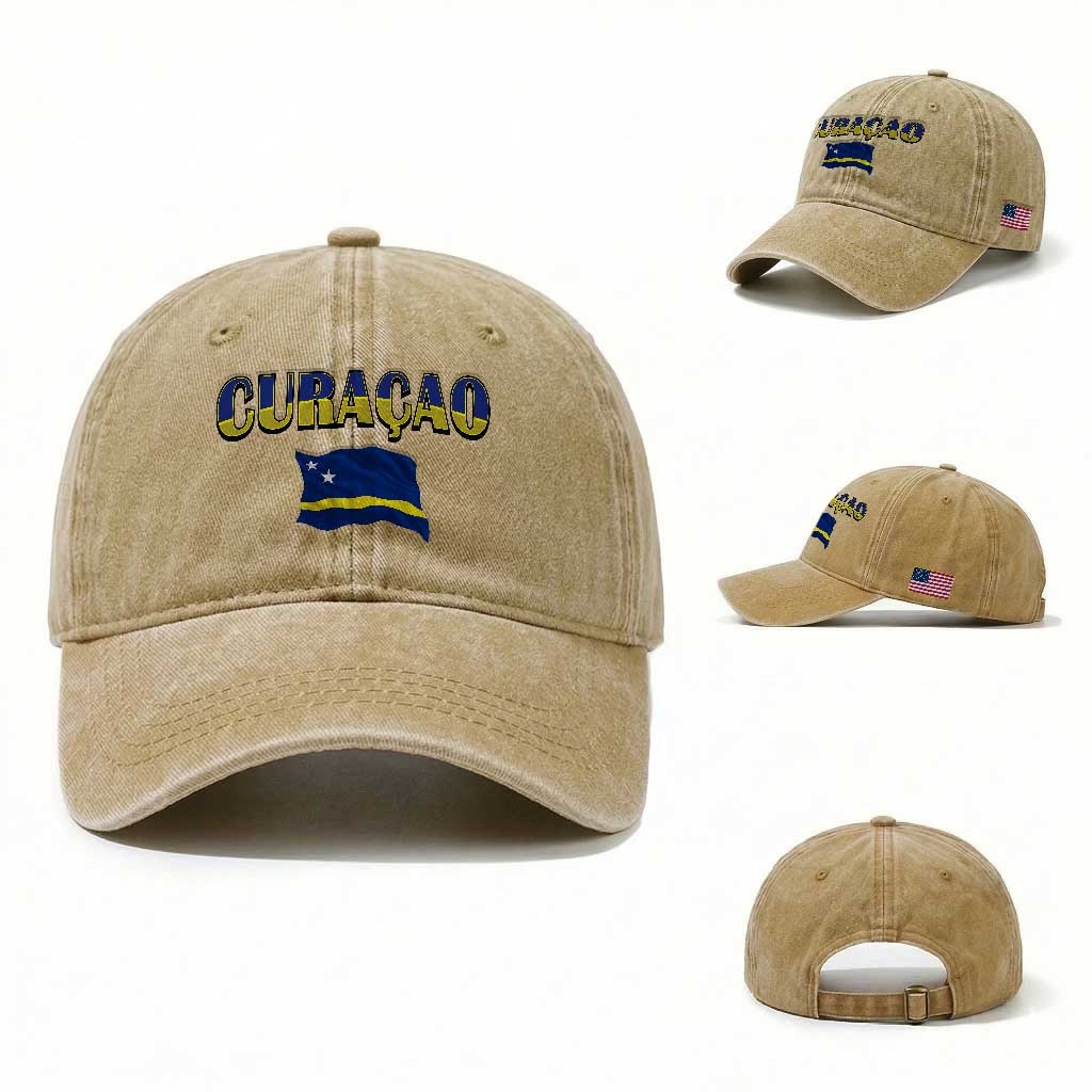 Vintage Curacao Flag Washed Cotton Baseball Cap Dutch Caribbean Heritage Gift