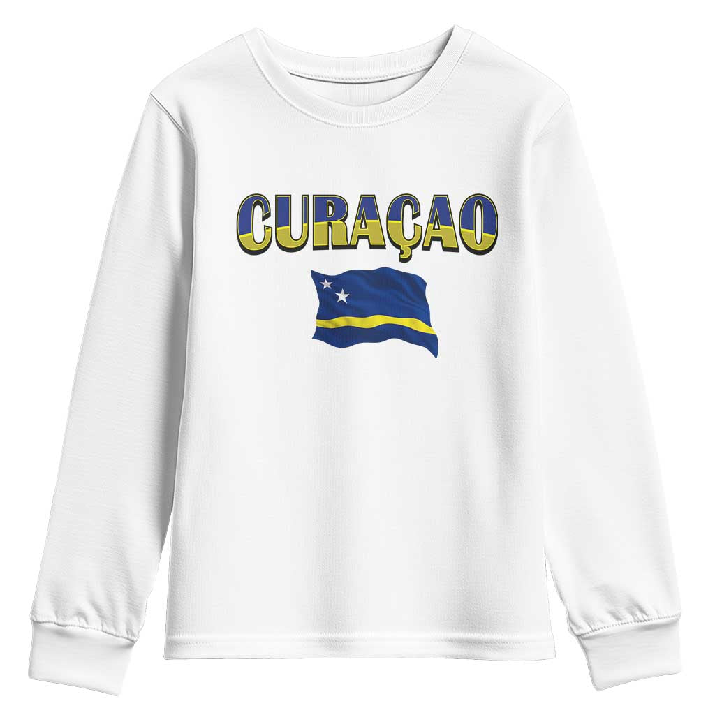 Vintage Curacao Flag Youth Sweatshirt Dutch Caribbean Heritage Gift TS12 White Print Your Wear