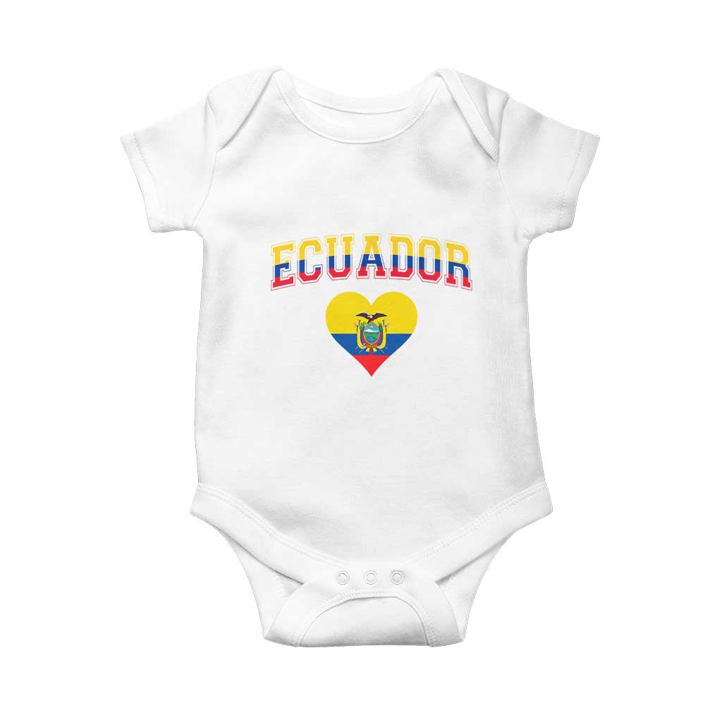 Vintage Ecuador Flag Heart Baby Onesie Proud Ecuadorian Heritage Gift TS12 White Print Your Wear