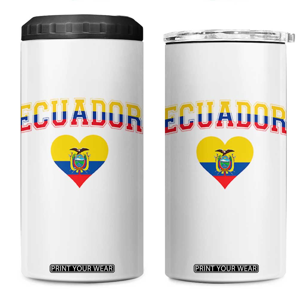 Vintage Ecuador Flag Heart 4 in 1 Can Cooler Tumbler Proud Ecuadorian Heritage Gift