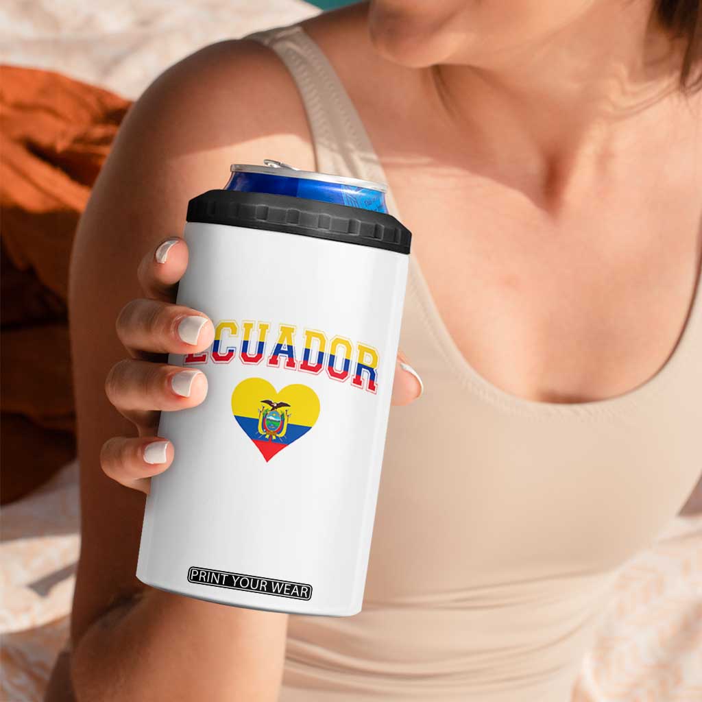 Vintage Ecuador Flag Heart 4 in 1 Can Cooler Tumbler Proud Ecuadorian Heritage Gift