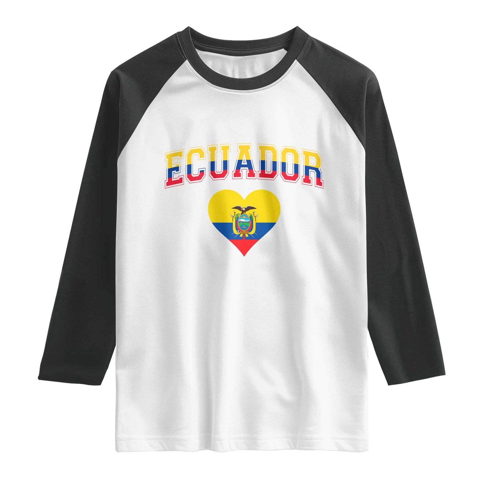 Vintage Ecuador Flag Heart Raglan Shirt Proud Ecuadorian Heritage Gift TS12 White Black Print Your Wear