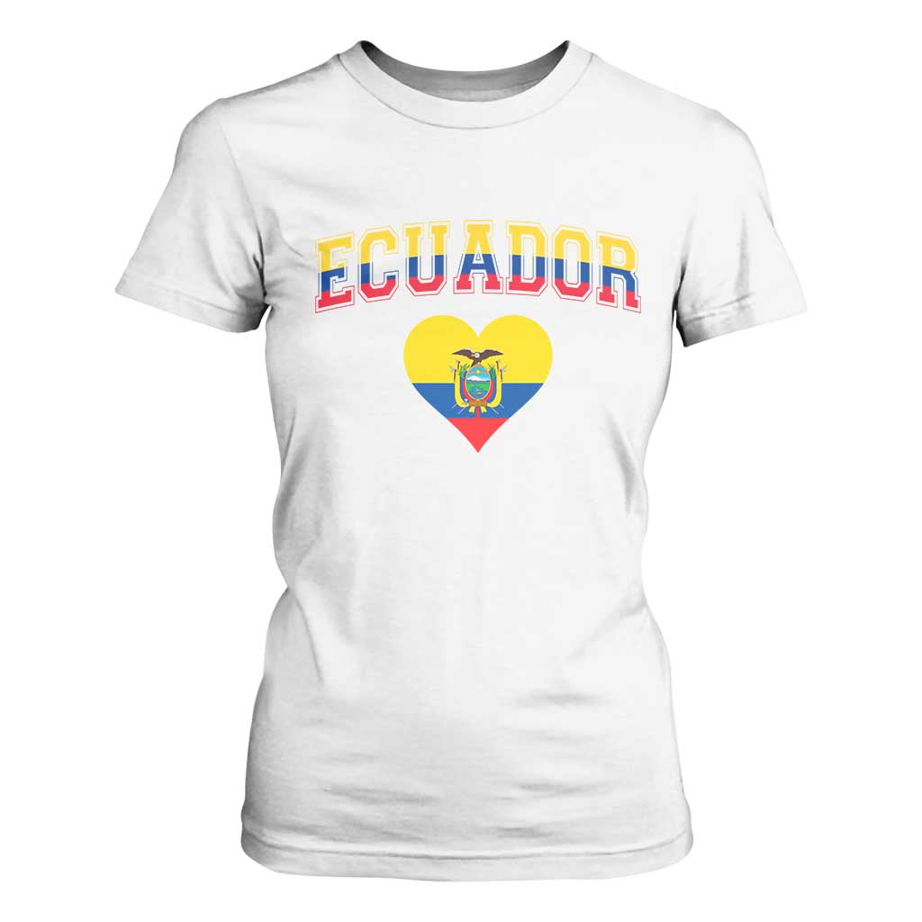 Vintage Ecuador Flag Heart T Shirt For Women Proud Ecuadorian Heritage Gift TS12 White Print Your Wear