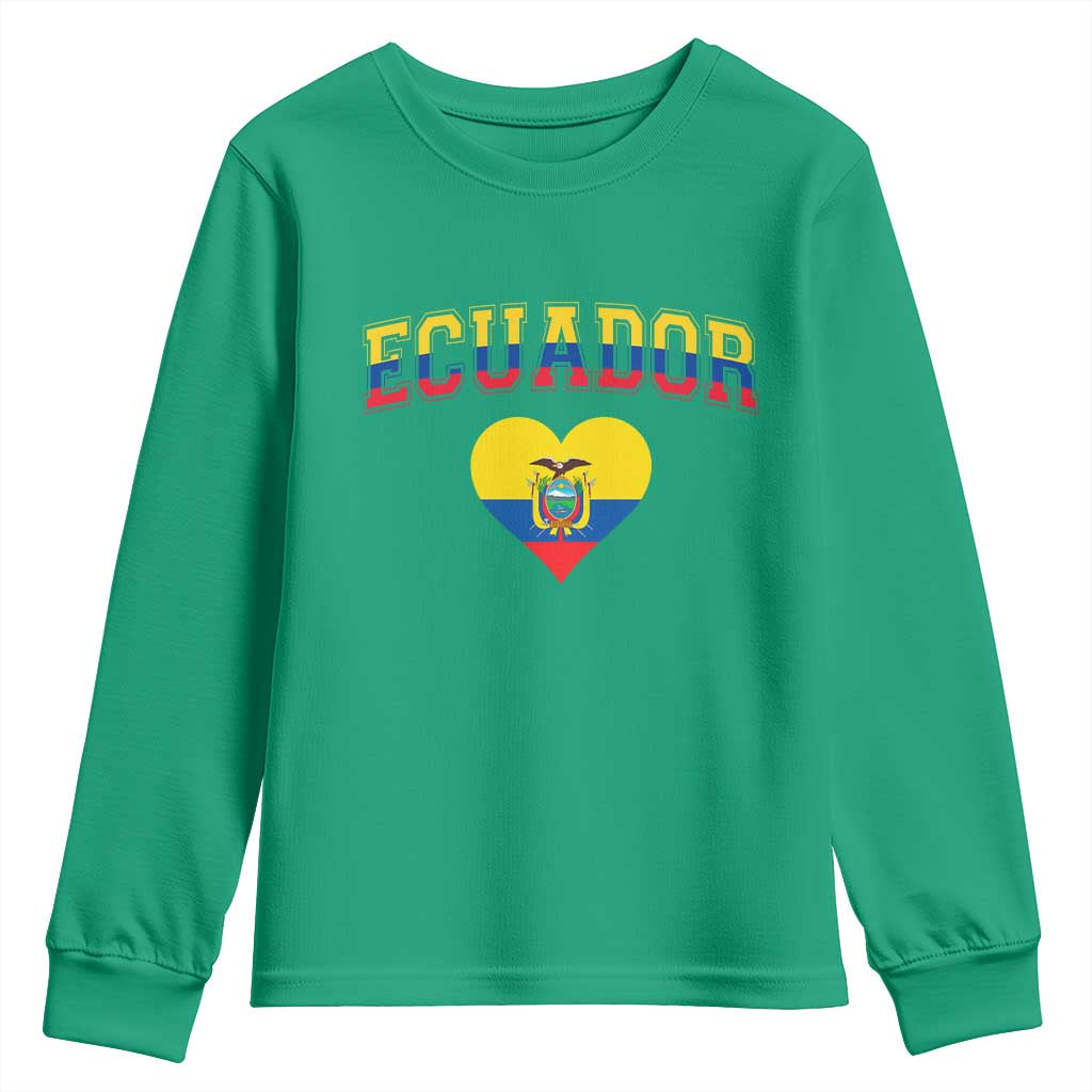Vintage Ecuador Flag Heart Youth Sweatshirt Proud Ecuadorian Heritage Gift