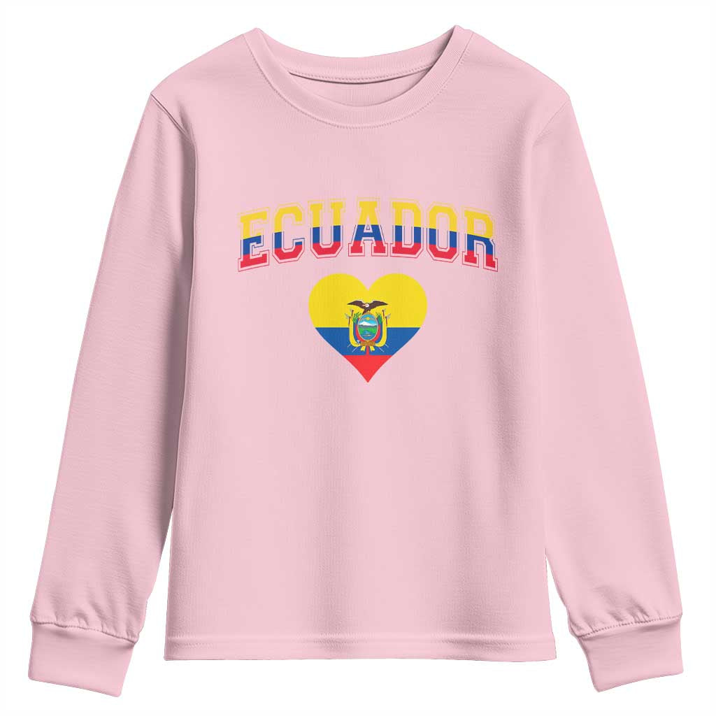 Vintage Ecuador Flag Heart Youth Sweatshirt Proud Ecuadorian Heritage Gift